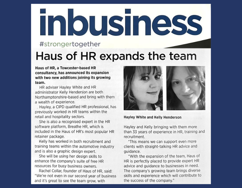 Haus of HR expands team - inbusiness article feature
