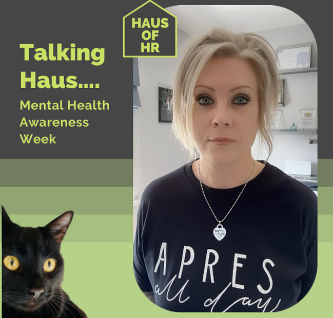 Talking Haus HR Video. Female with blonde hair with a black cat.