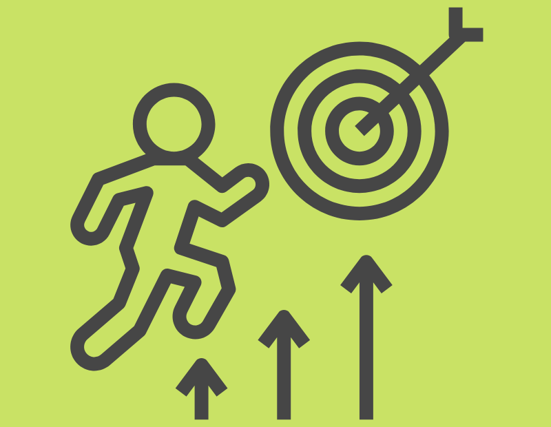 How to motivate your team. A person running towards a targets with arrows pointing upwards beneath them